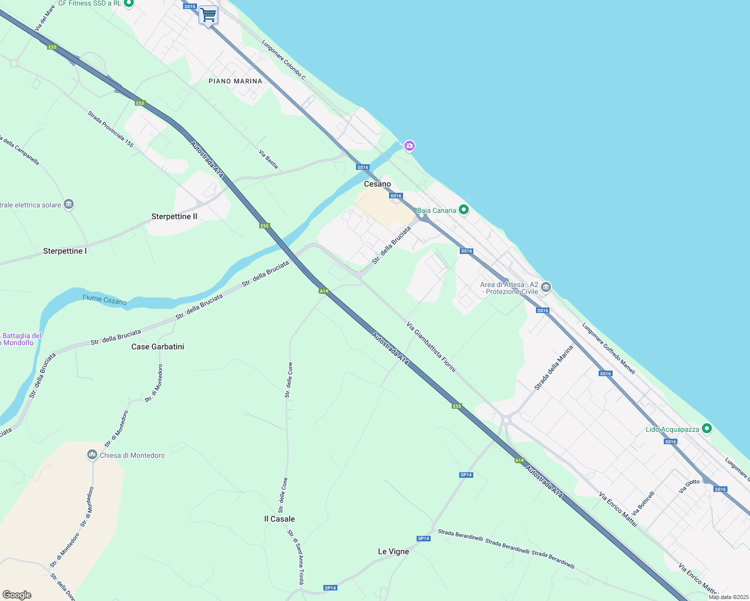 map of restaurants, bars, coffee shops, grocery stores, and more near 25 Via Giambattista Fiorini in Provincia di Ancona