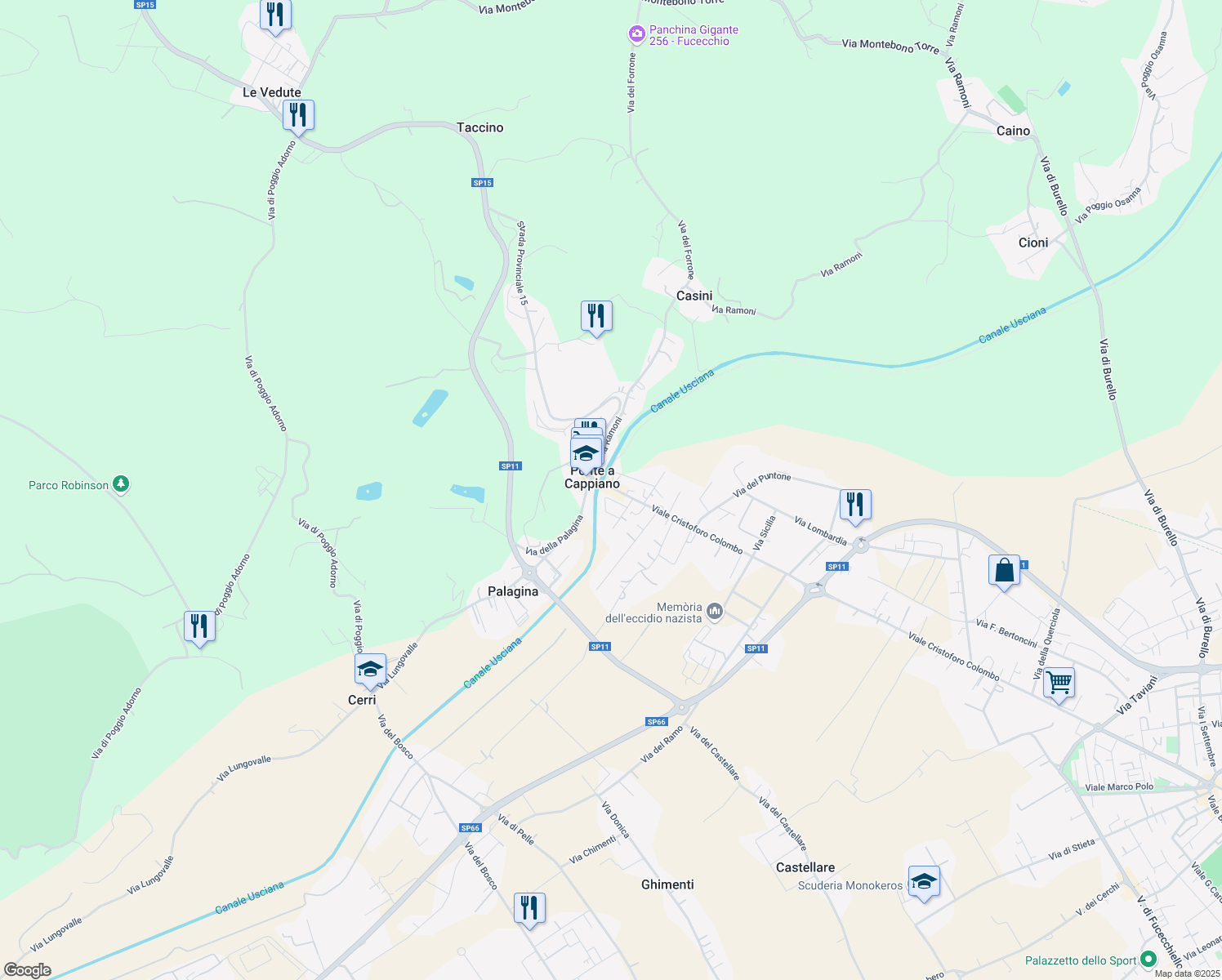 map of restaurants, bars, coffee shops, grocery stores, and more near in Ponte Cappiano