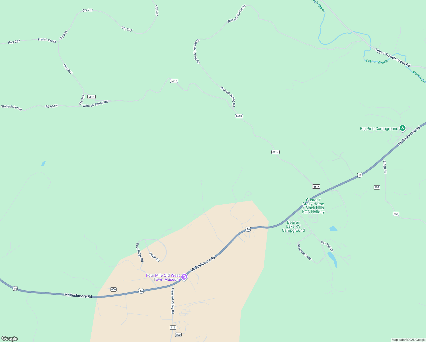 map of restaurants, bars, coffee shops, grocery stores, and more near Forest Service Road 661K in Custer