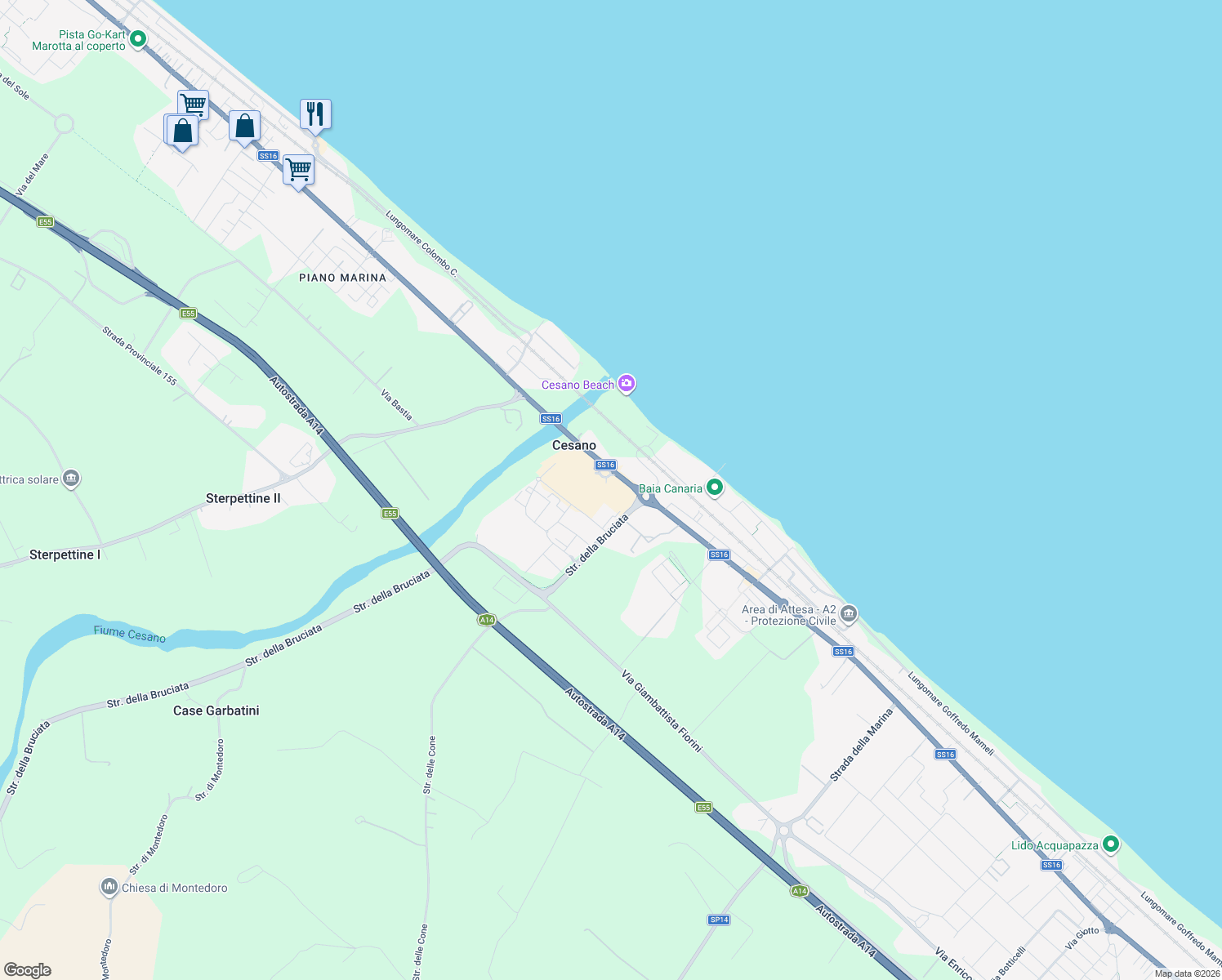 map of restaurants, bars, coffee shops, grocery stores, and more near in Senigallia