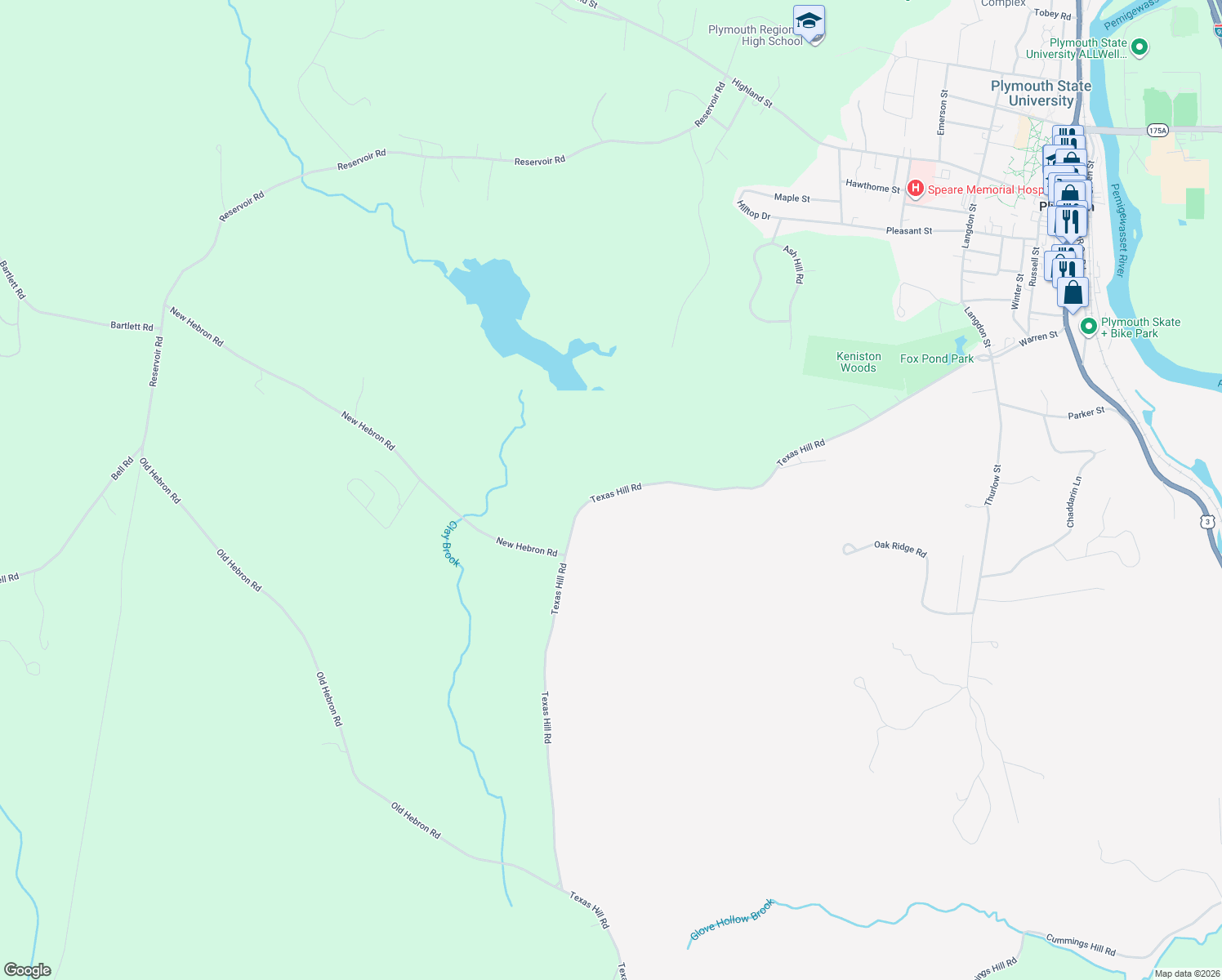 map of restaurants, bars, coffee shops, grocery stores, and more near 98 Texas Hill Road in Plymouth
