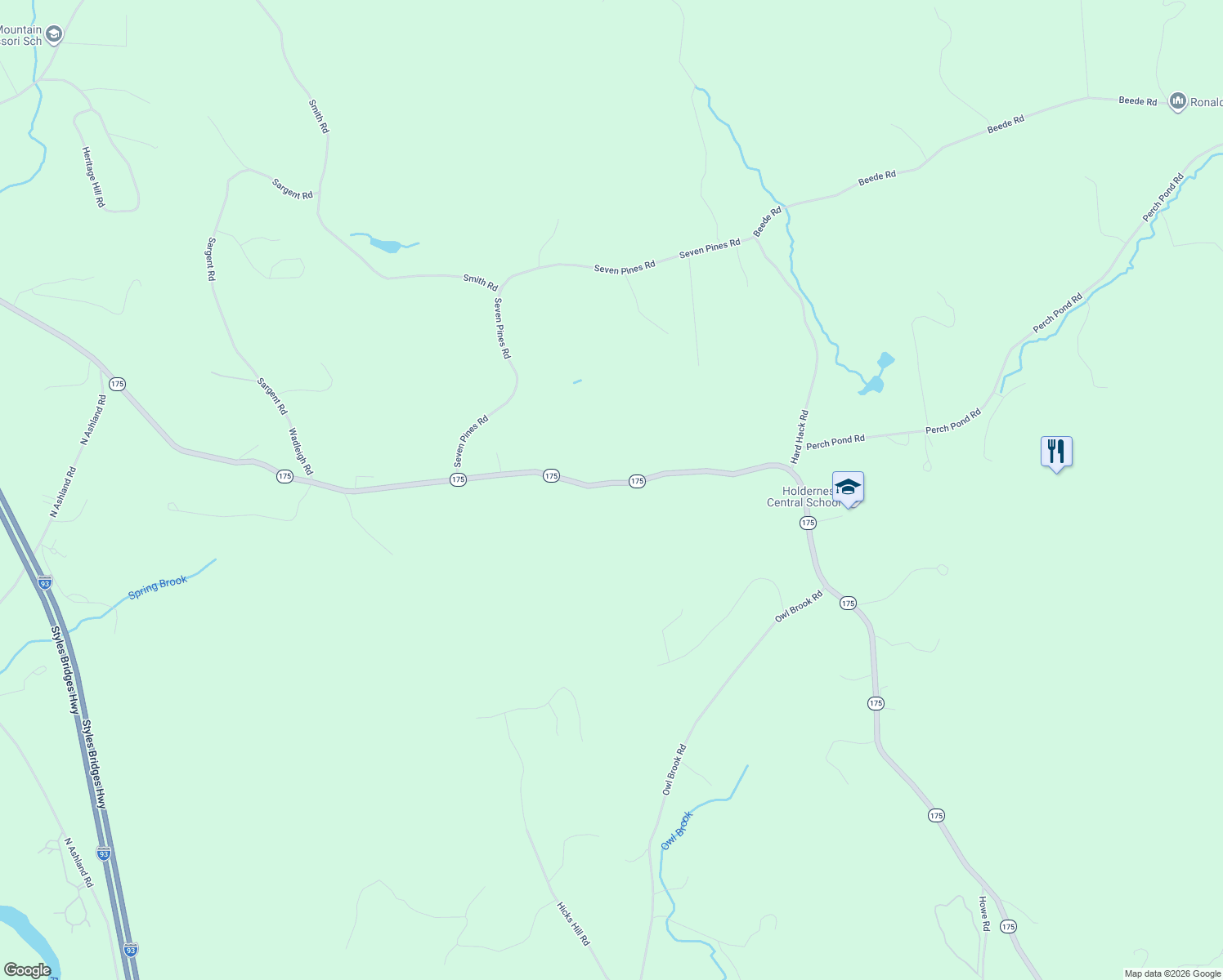 map of restaurants, bars, coffee shops, grocery stores, and more near 479 New Hampshire Route 175 in Holderness