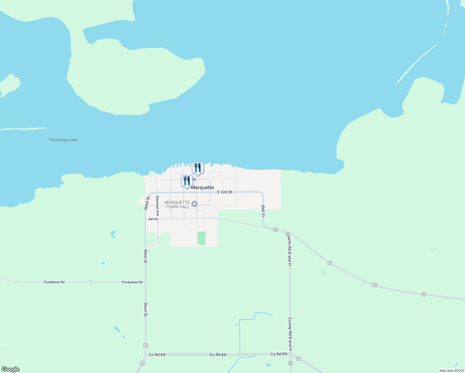 map of restaurants, bars, coffee shops, grocery stores, and more near 146 Dodges Ave in Markesan