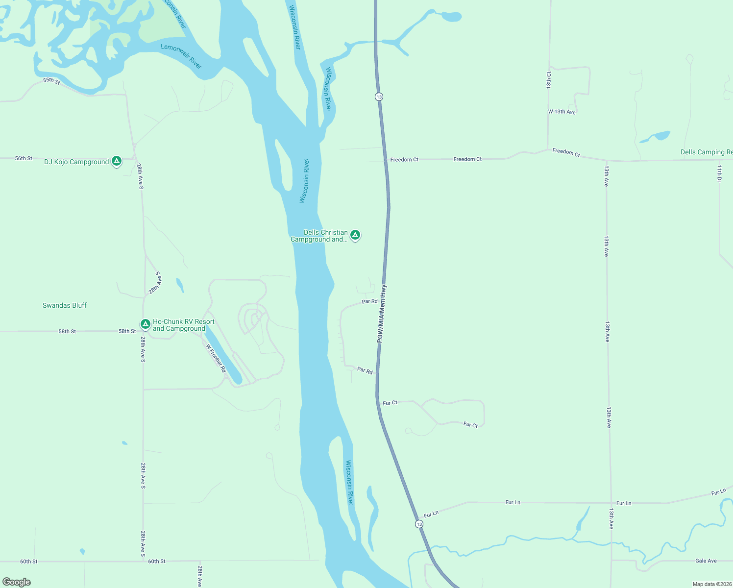 map of restaurants, bars, coffee shops, grocery stores, and more near 6 Pine Trail in Wisconsin Dells