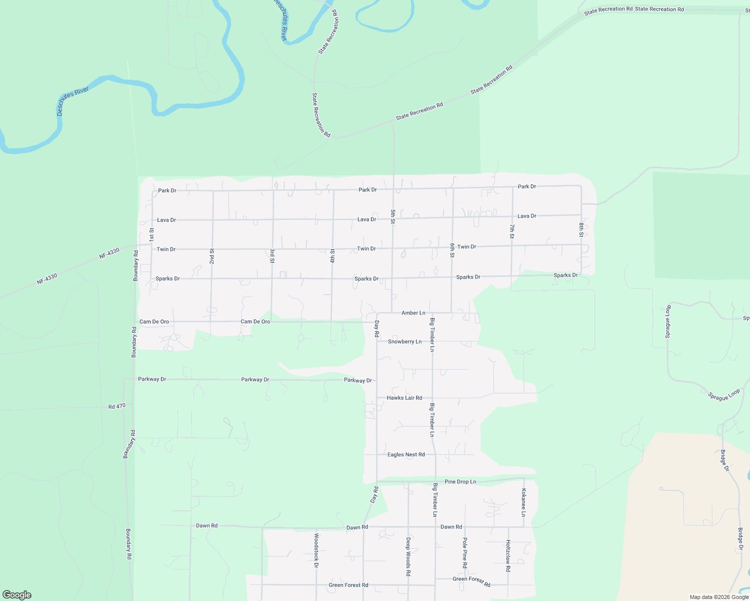 map of restaurants, bars, coffee shops, grocery stores, and more near 16028 Amber Lane in La Pine