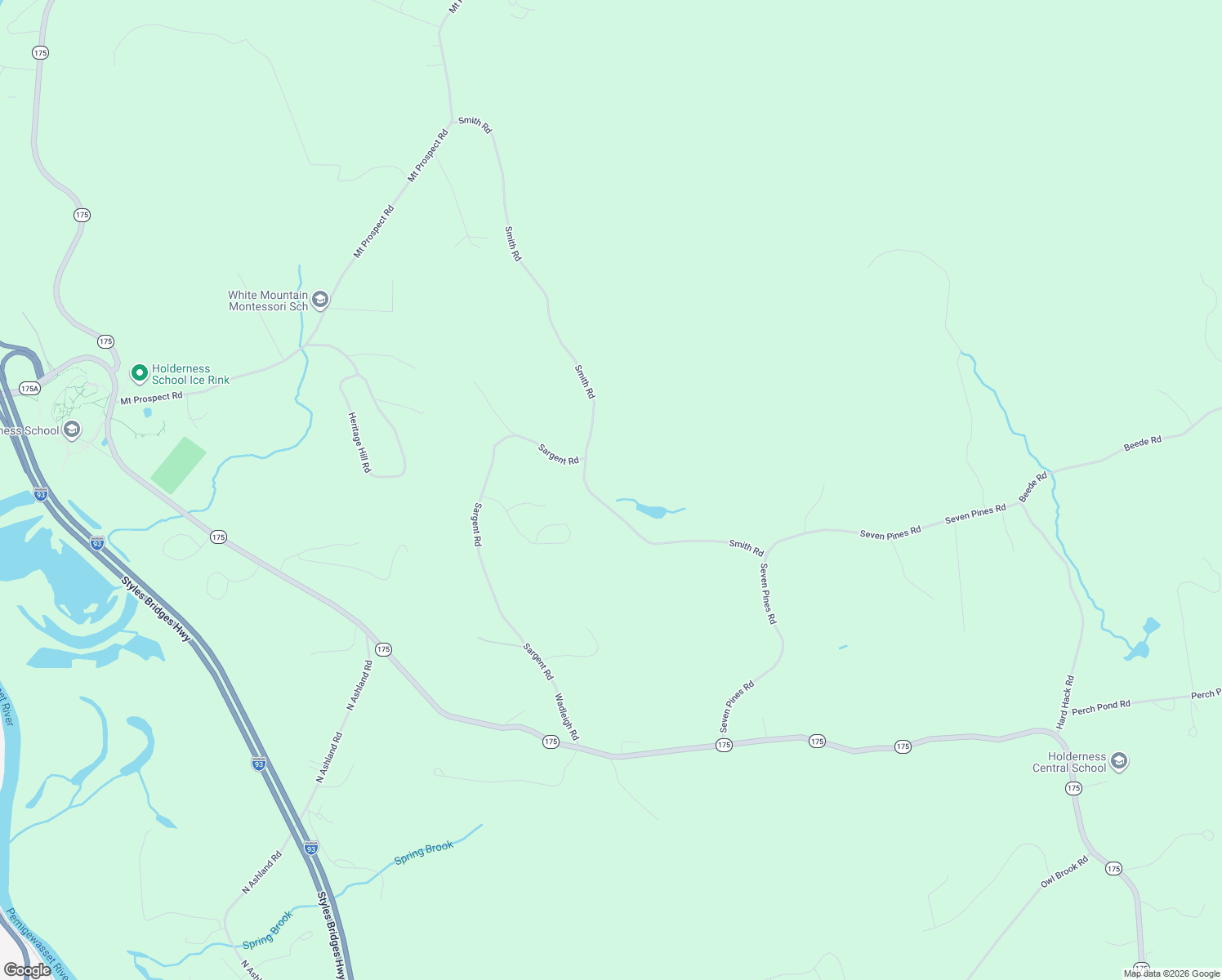 map of restaurants, bars, coffee shops, grocery stores, and more near Smith Rd in Holderness