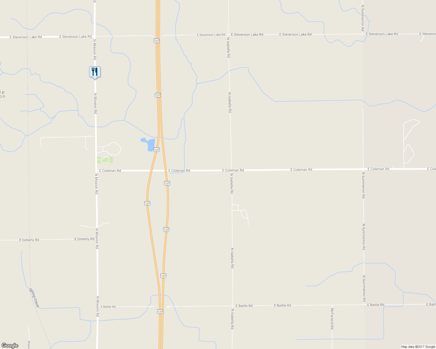 map of restaurants, bars, coffee shops, grocery stores, and more near 4888 East Coleman Road in Clare