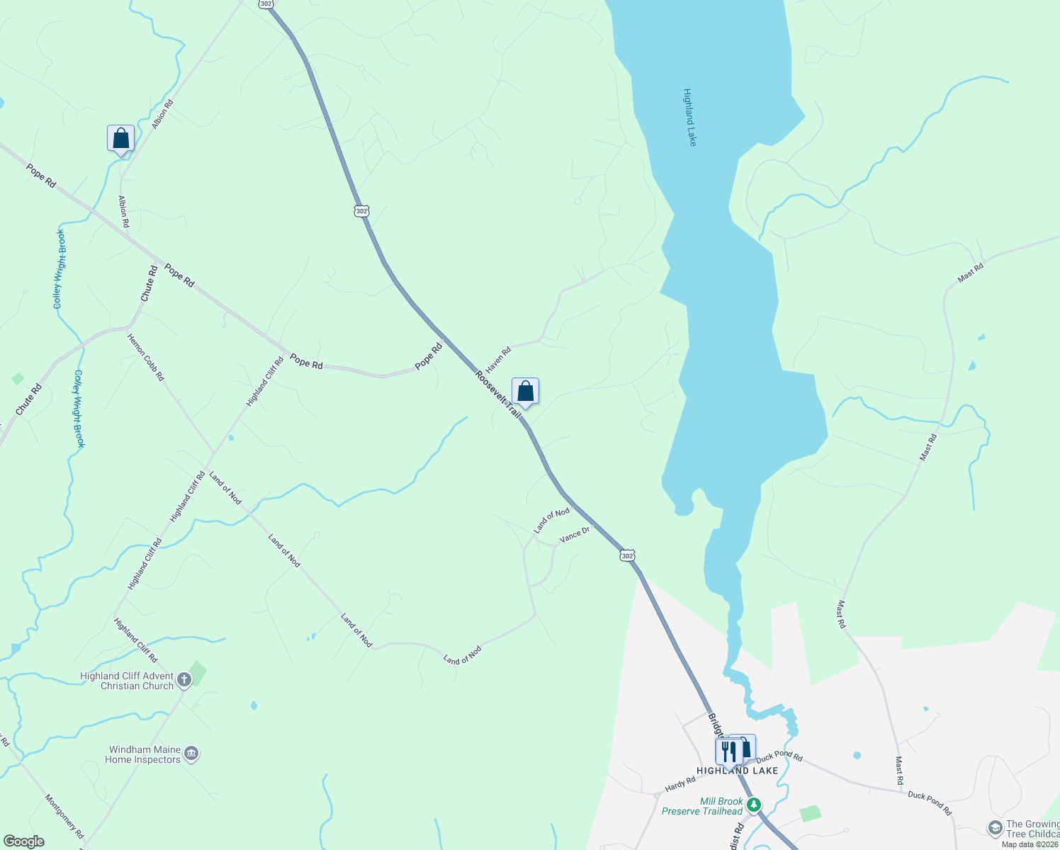 map of restaurants, bars, coffee shops, grocery stores, and more near 1 Percy Hawkes Road in Windham