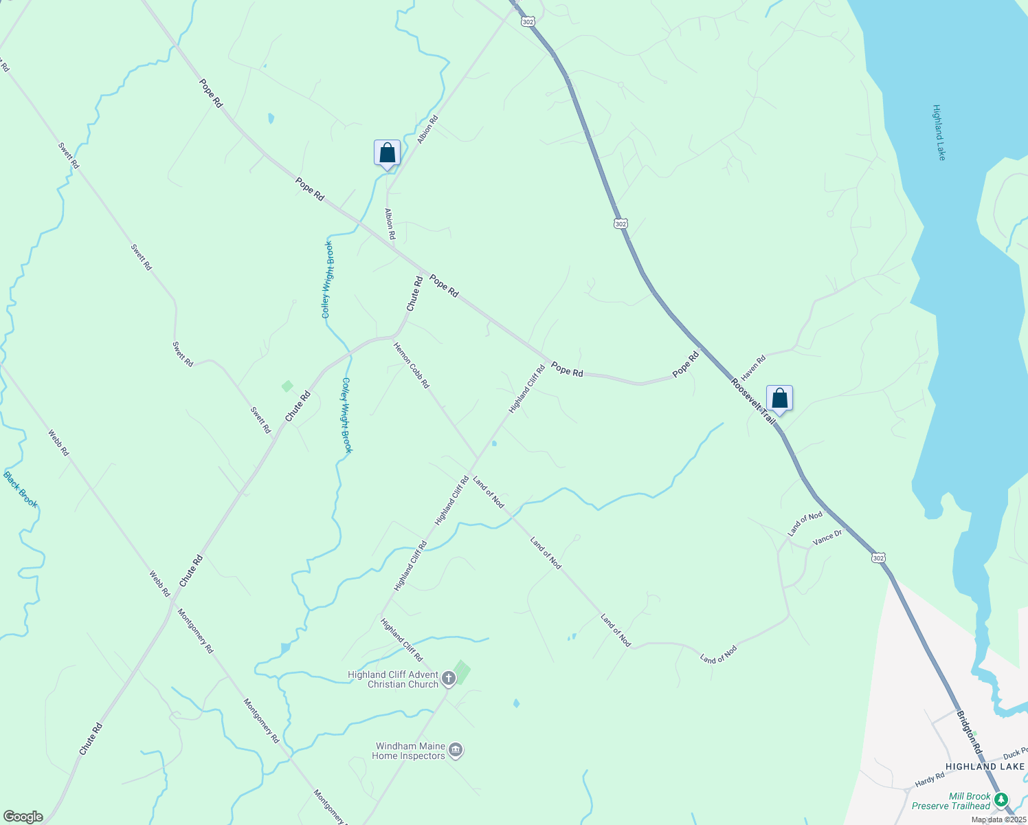 map of restaurants, bars, coffee shops, grocery stores, and more near 16 Highland Cliff Road in Windham