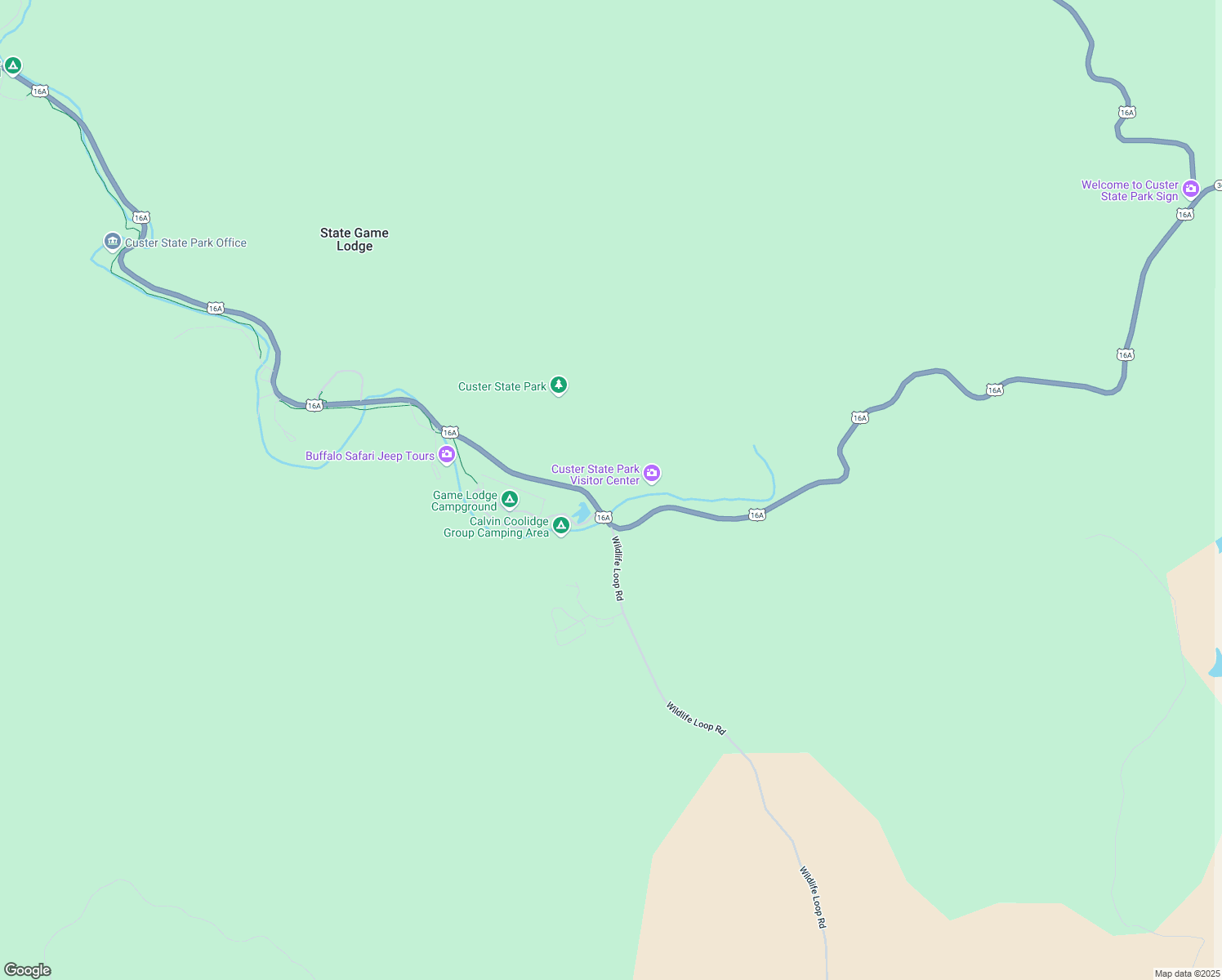 map of restaurants, bars, coffee shops, grocery stores, and more near 13438 US Highway 16A in Custer