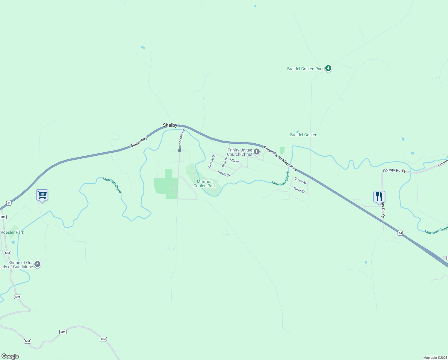 map of restaurants, bars, coffee shops, grocery stores, and more near W4943 Hoeth Street in La Crosse