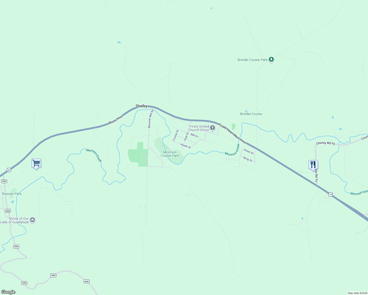 map of restaurants, bars, coffee shops, grocery stores, and more near W4943 Hoeth Street in La Crosse