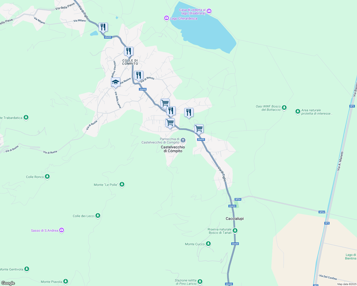 map of restaurants, bars, coffee shops, grocery stores, and more near 31 Via di Castelvecchio in Capannori