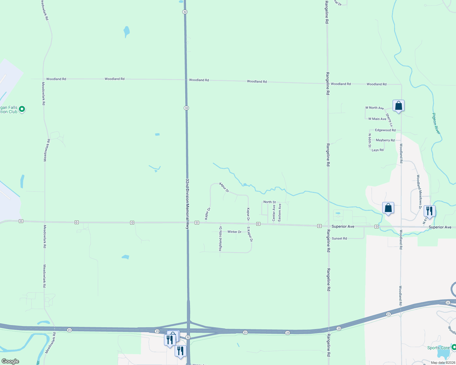 map of restaurants, bars, coffee shops, grocery stores, and more near N6257 Kapur Drive in Sheboygan Falls