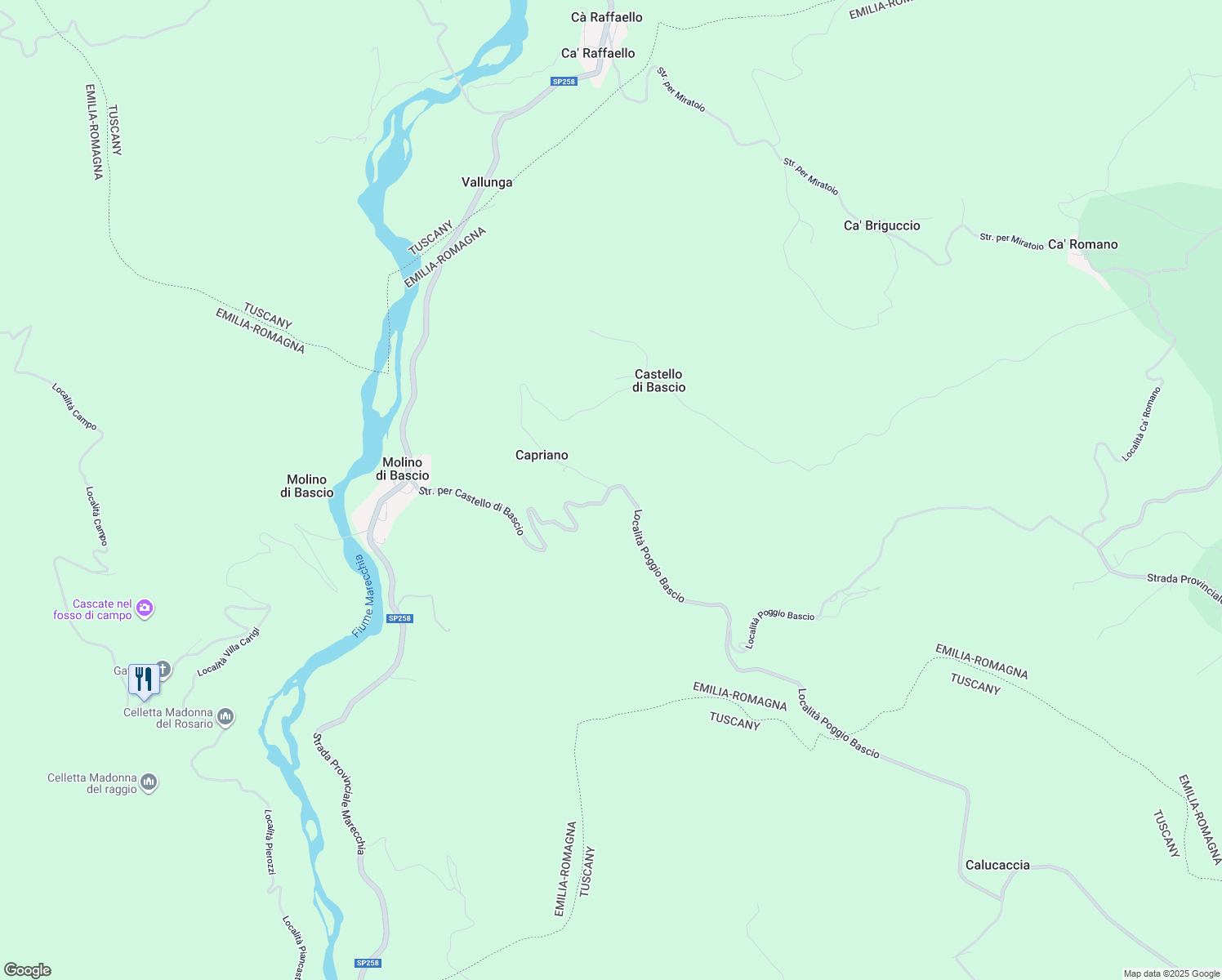 map of restaurants, bars, coffee shops, grocery stores, and more near 50 Località Poggio Bascio in Provincia di Rimini