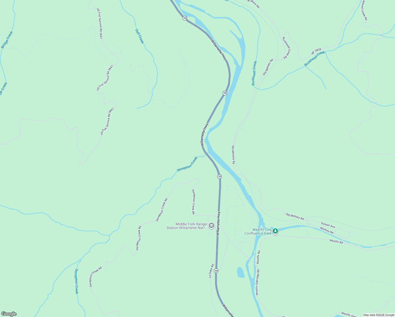 map of restaurants, bars, coffee shops, grocery stores, and more near 46372 Oregon 58 in Westfir