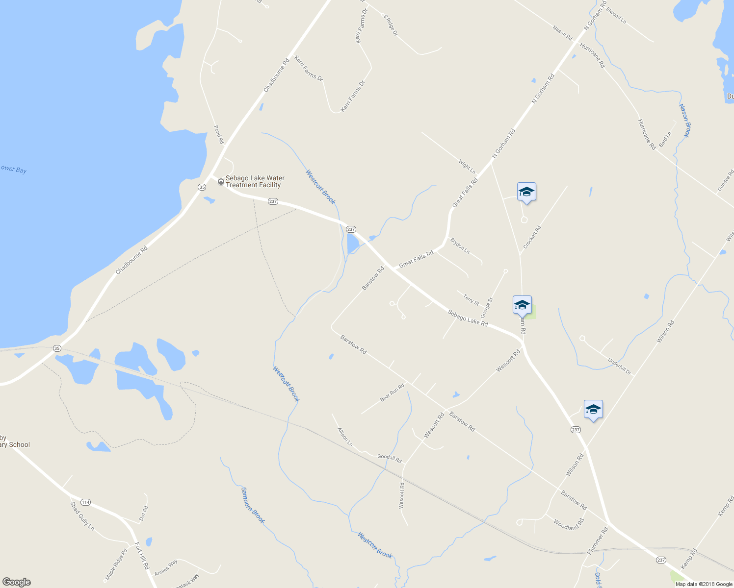 map of restaurants, bars, coffee shops, grocery stores, and more near 179 Barstow Rd in Gorham