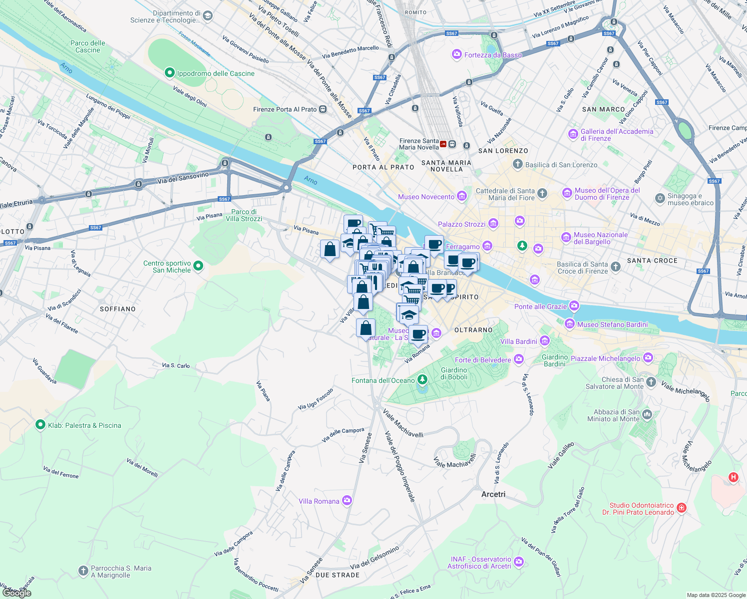 map of restaurants, bars, coffee shops, grocery stores, and more near 14 Piazza Torquato Tasso in Florence