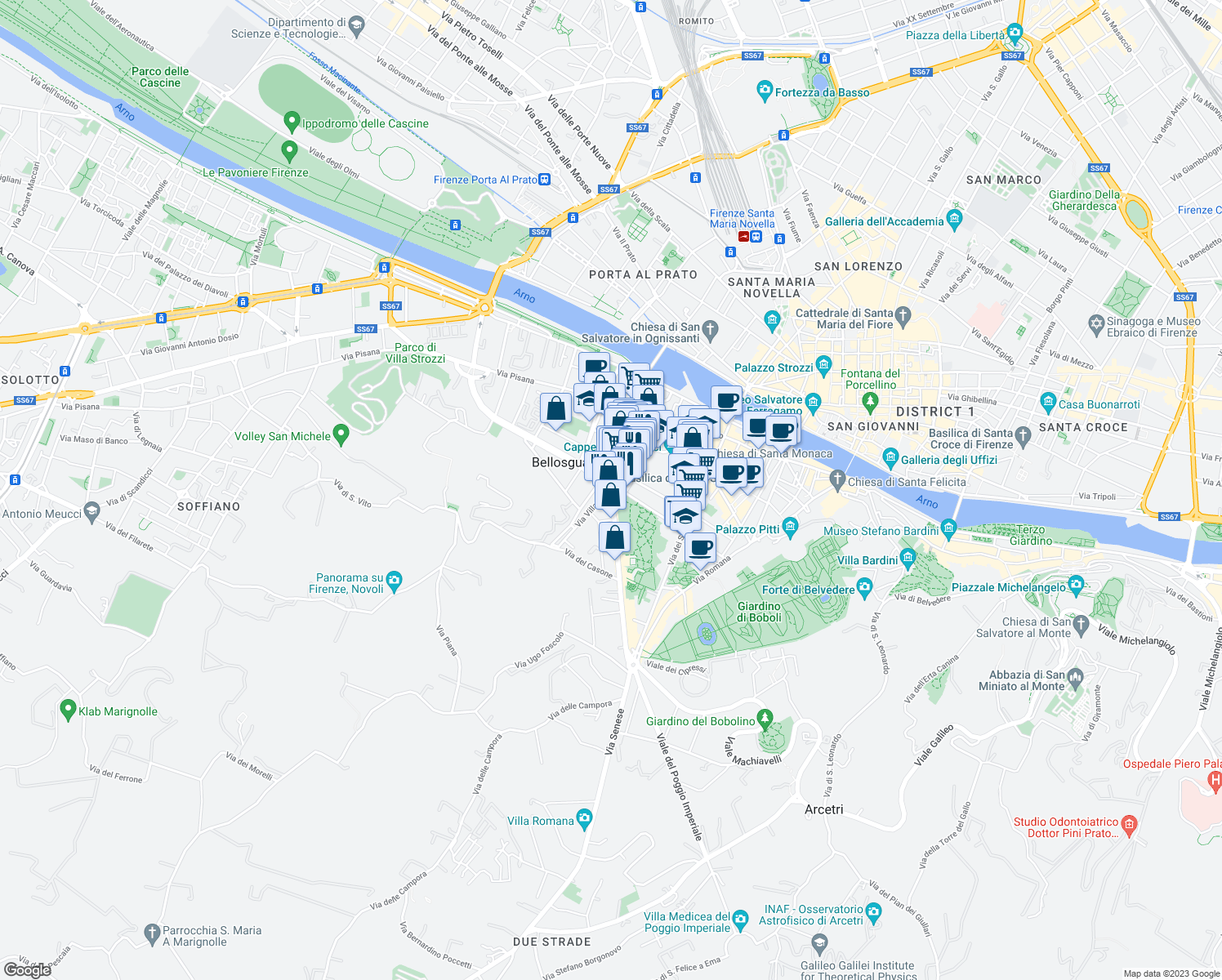 map of restaurants, bars, coffee shops, grocery stores, and more near 14 Piazza Torquato Tasso in Florence