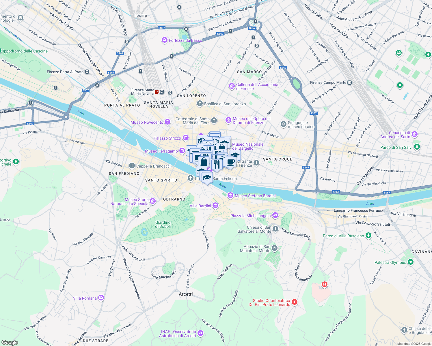 map of restaurants, bars, coffee shops, grocery stores, and more near 4 Via dei Castellani in Florence