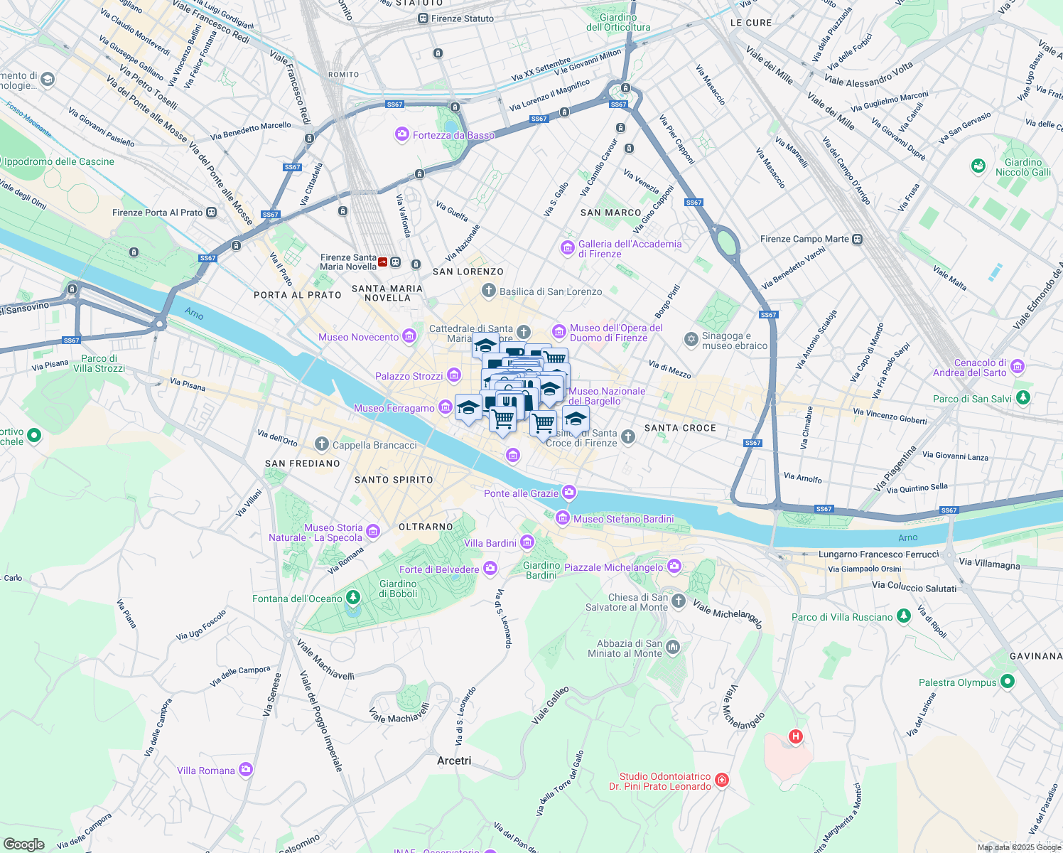 map of restaurants, bars, coffee shops, grocery stores, and more near 11 Piazza della Signoria in Firenze