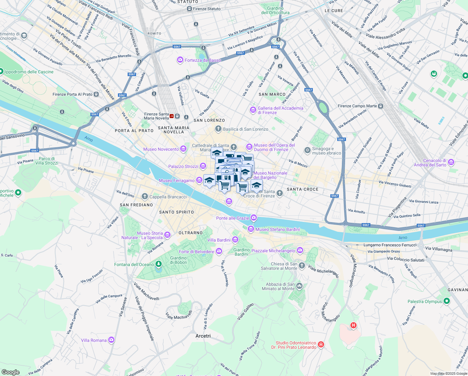 map of restaurants, bars, coffee shops, grocery stores, and more near in Florence