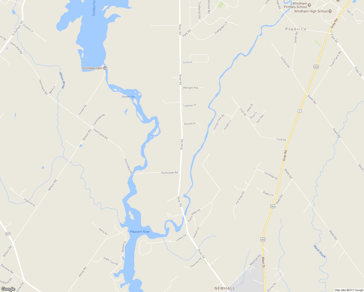 map of restaurants, bars, coffee shops, grocery stores, and more near 605 River Road in Windham