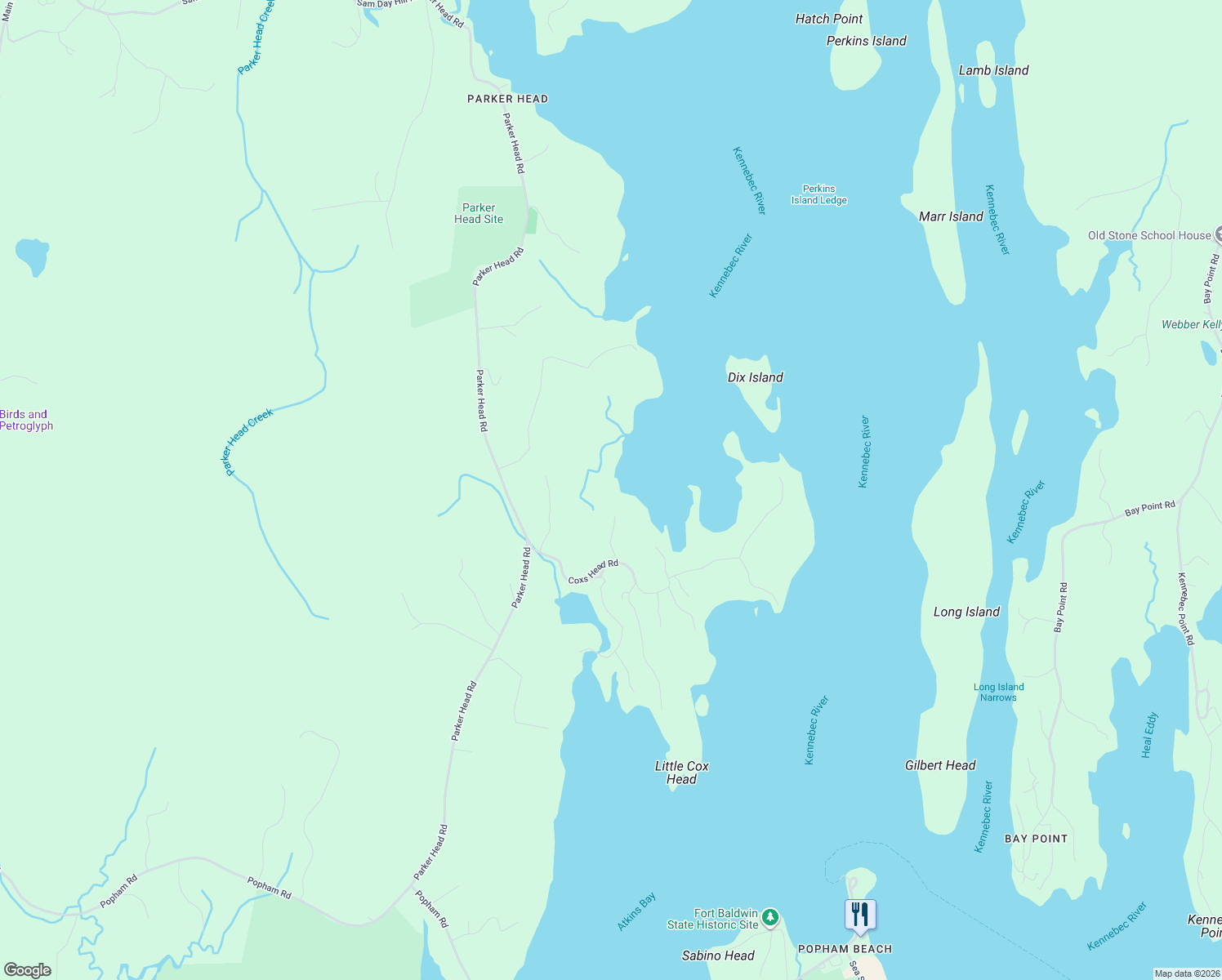 map of restaurants, bars, coffee shops, grocery stores, and more near 24 Rockland Rest Drive in Phippsburg