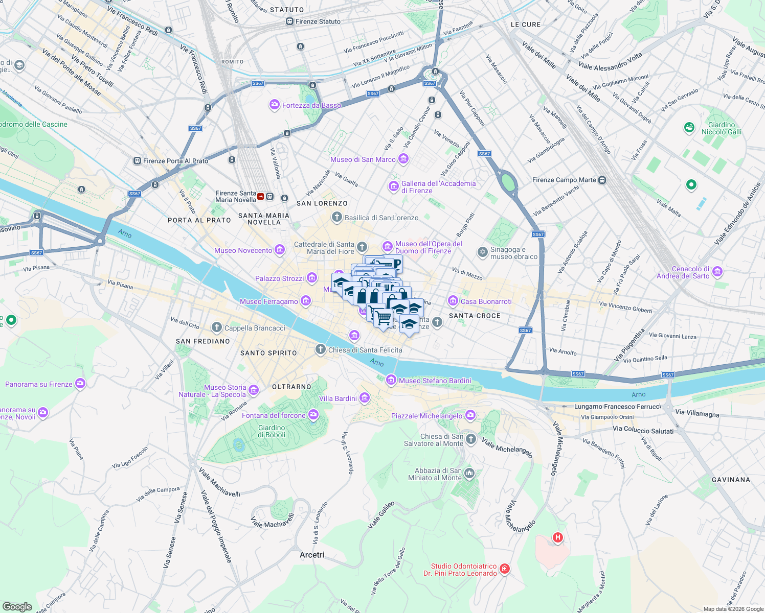 map of restaurants, bars, coffee shops, grocery stores, and more near in Florence