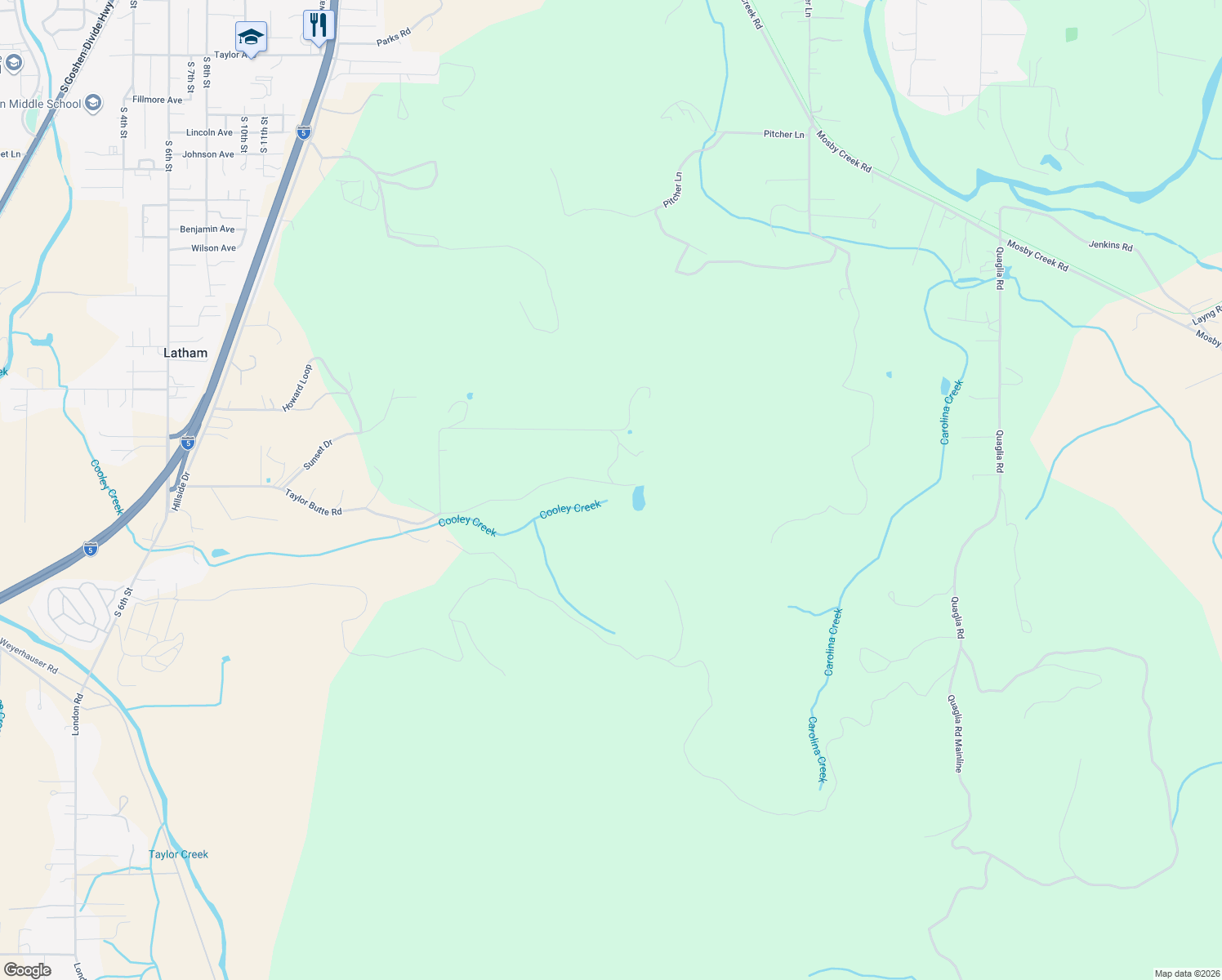 map of restaurants, bars, coffee shops, grocery stores, and more near 32878 Taylor Butte Road in Cottage Grove