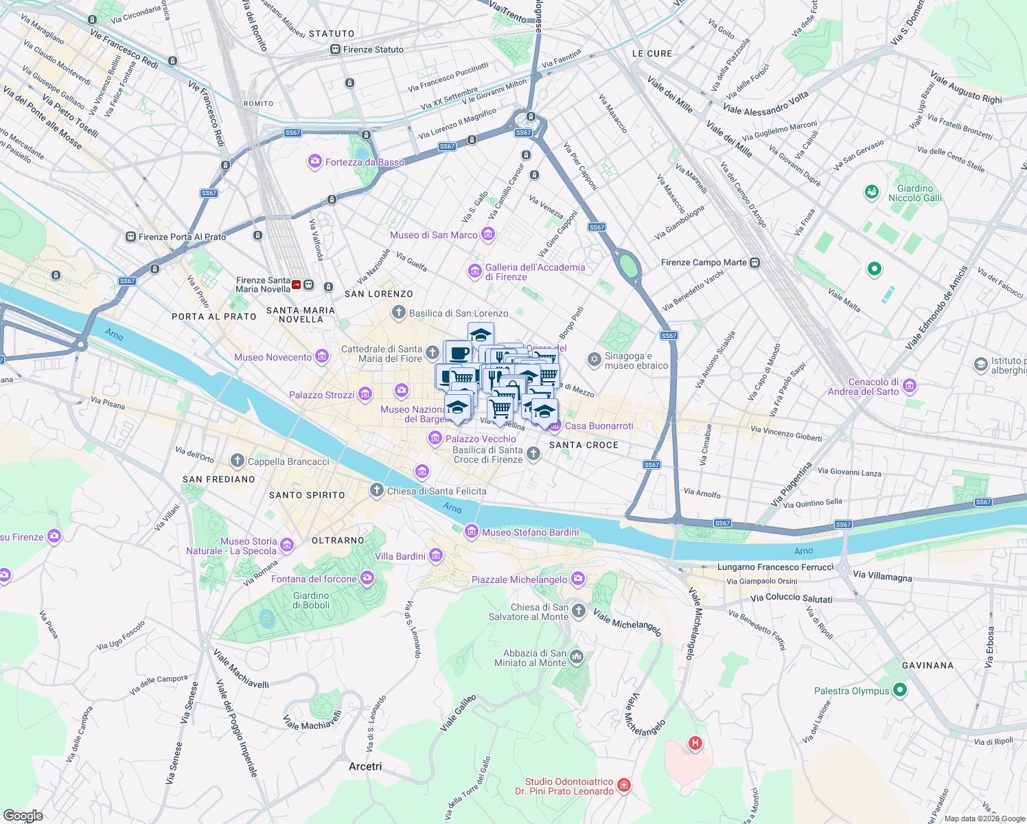 map of restaurants, bars, coffee shops, grocery stores, and more near 10 Borgo degli Albizi in Firenze