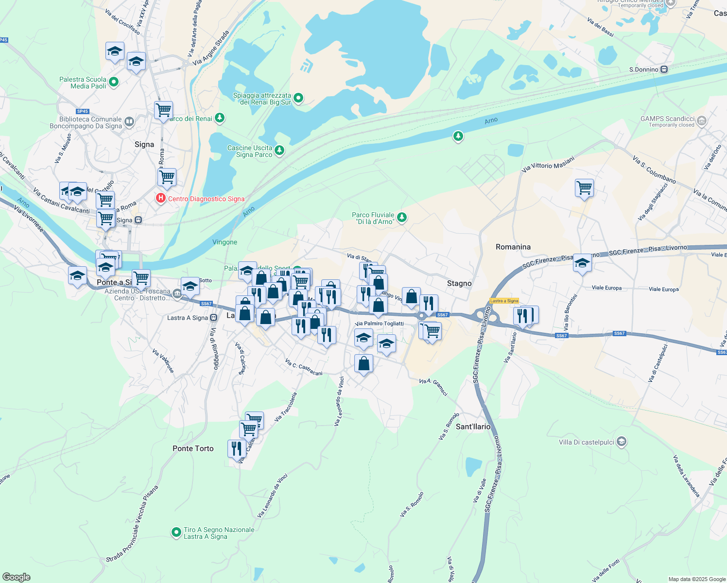 map of restaurants, bars, coffee shops, grocery stores, and more near 6 Via Landucci Alessandro in Lastra A Signa