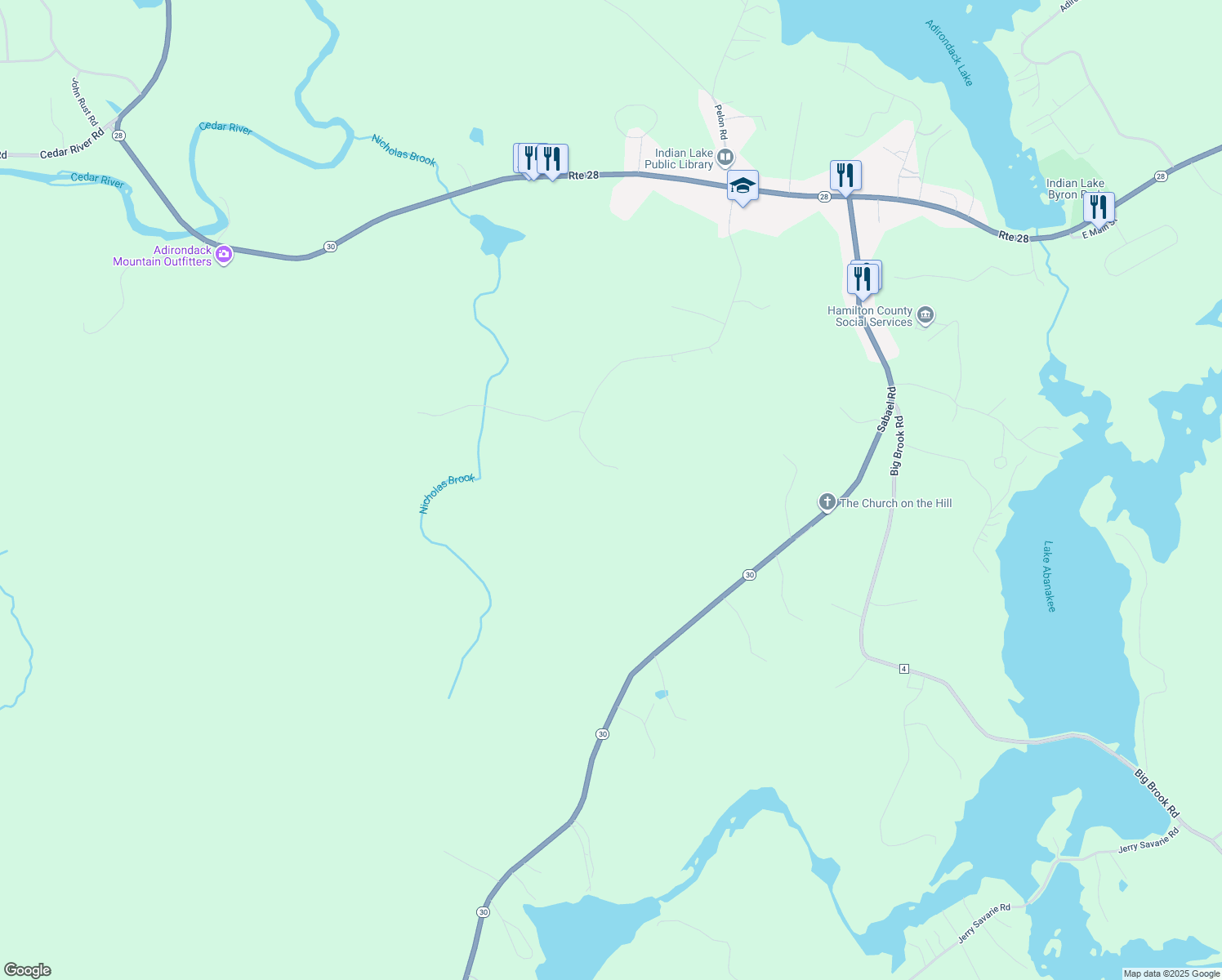 map of restaurants, bars, coffee shops, grocery stores, and more near 310 Crow Hill Road in Indian Lake