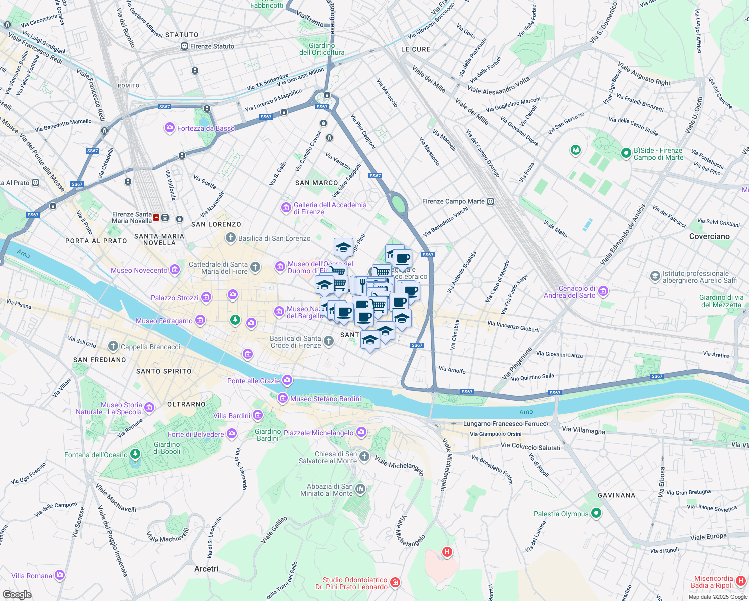 map of restaurants, bars, coffee shops, grocery stores, and more near 1 Piazza Sant'Ambrogio in Firenze
