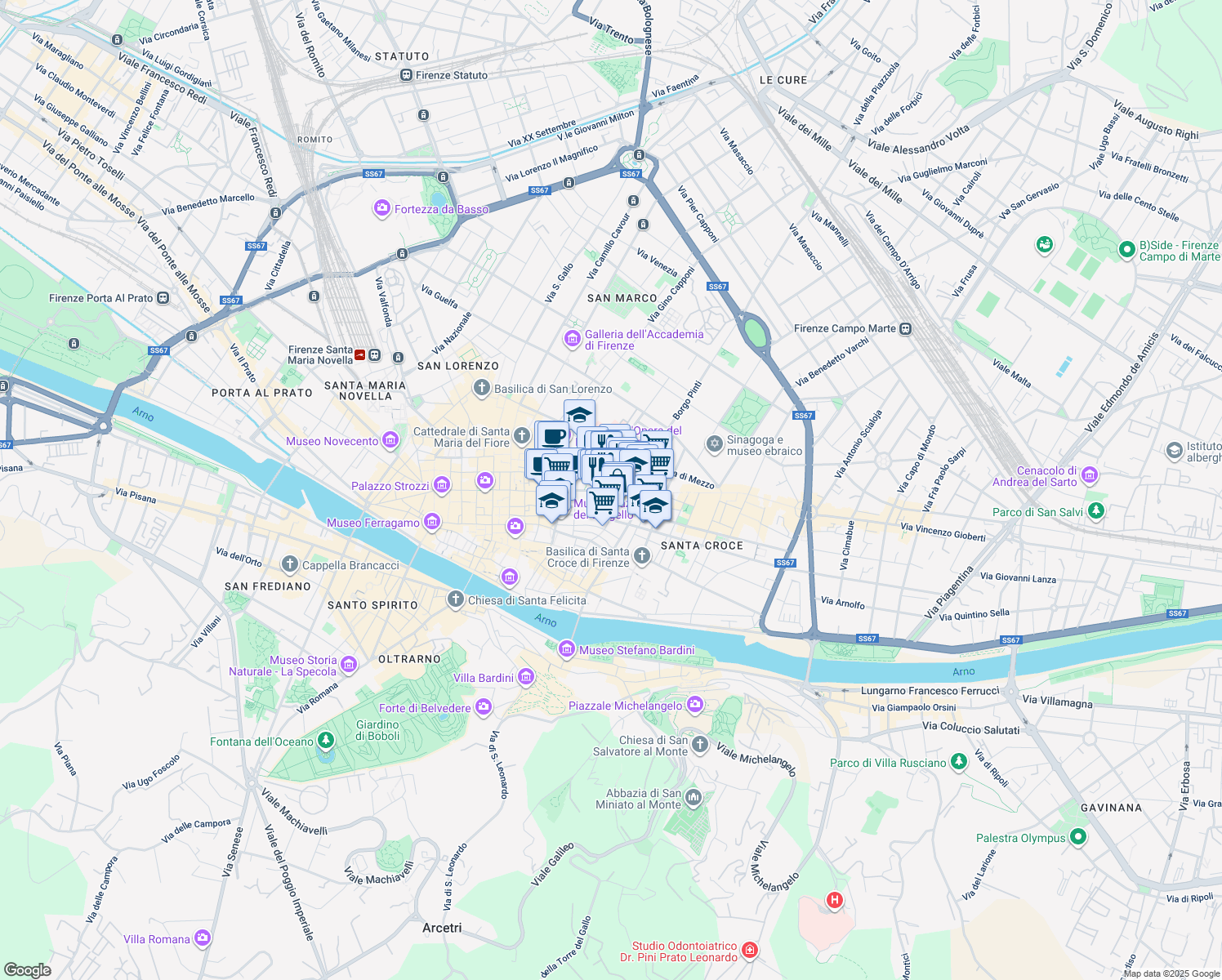 map of restaurants, bars, coffee shops, grocery stores, and more near 10 Borgo degli Albizi in Firenze