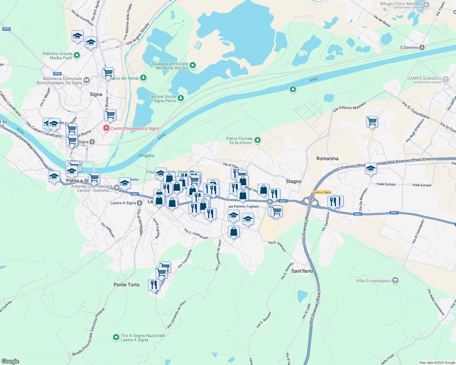 map of restaurants, bars, coffee shops, grocery stores, and more near 6 Via Landucci in Lastra a Signa