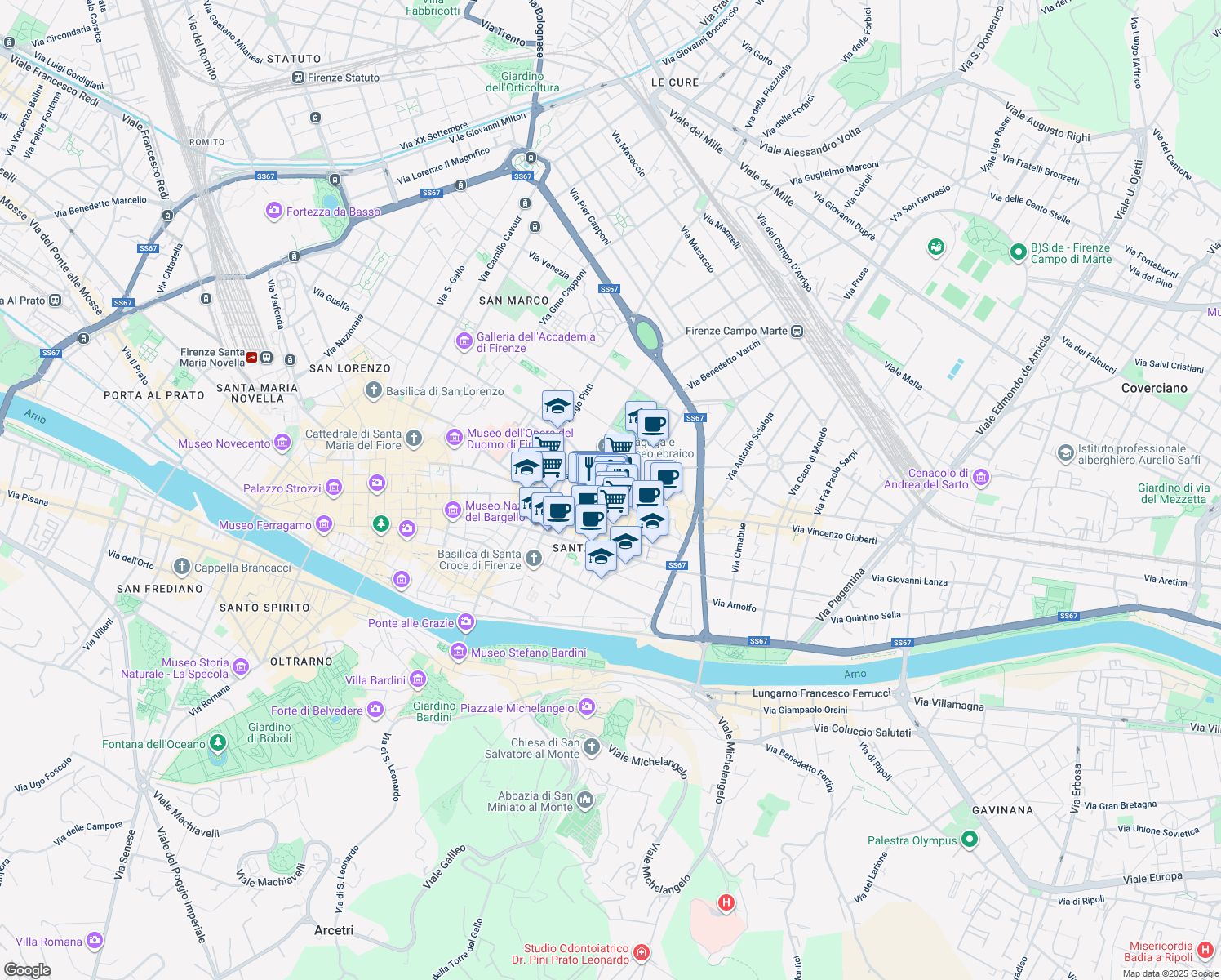 map of restaurants, bars, coffee shops, grocery stores, and more near 1 Piazza Sant'Ambrogio in Firenze
