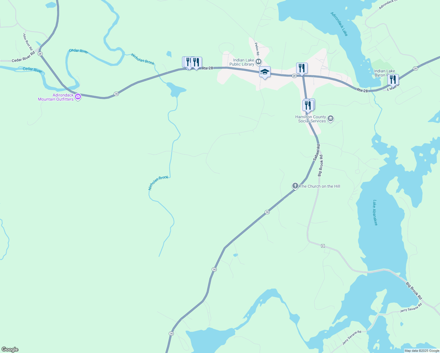 map of restaurants, bars, coffee shops, grocery stores, and more near 310 Crow Hill Road in Indian Lake
