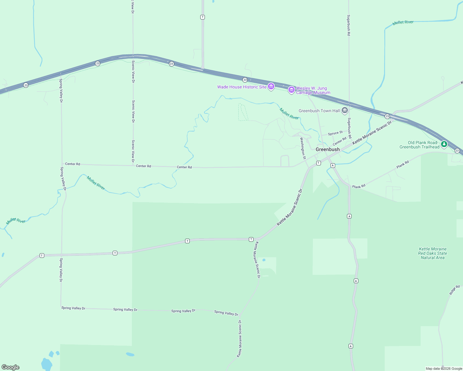 map of restaurants, bars, coffee shops, grocery stores, and more near W8001 Center Road in Glenbeulah