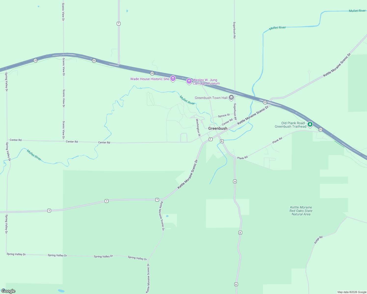 map of restaurants, bars, coffee shops, grocery stores, and more near W7883 Center Rd in Glenbeulah