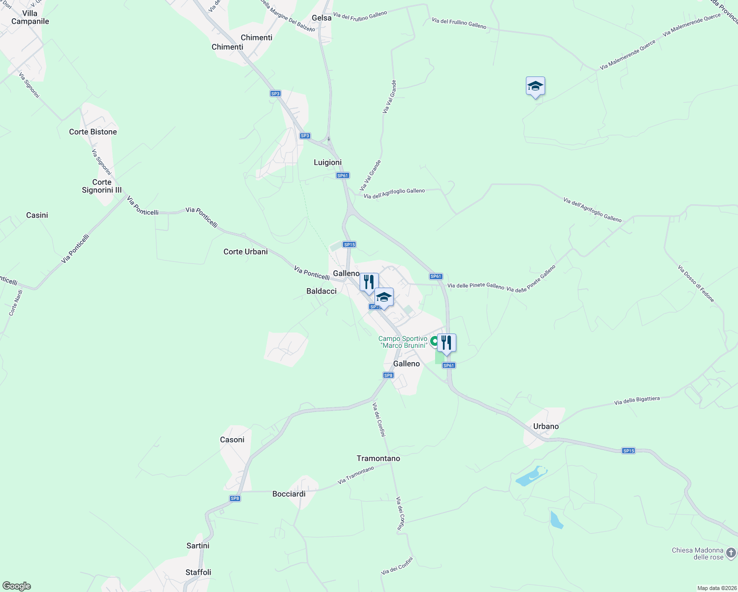 map of restaurants, bars, coffee shops, grocery stores, and more near 11 Via Madre Teresa di Calcutta Galleno in Galleno