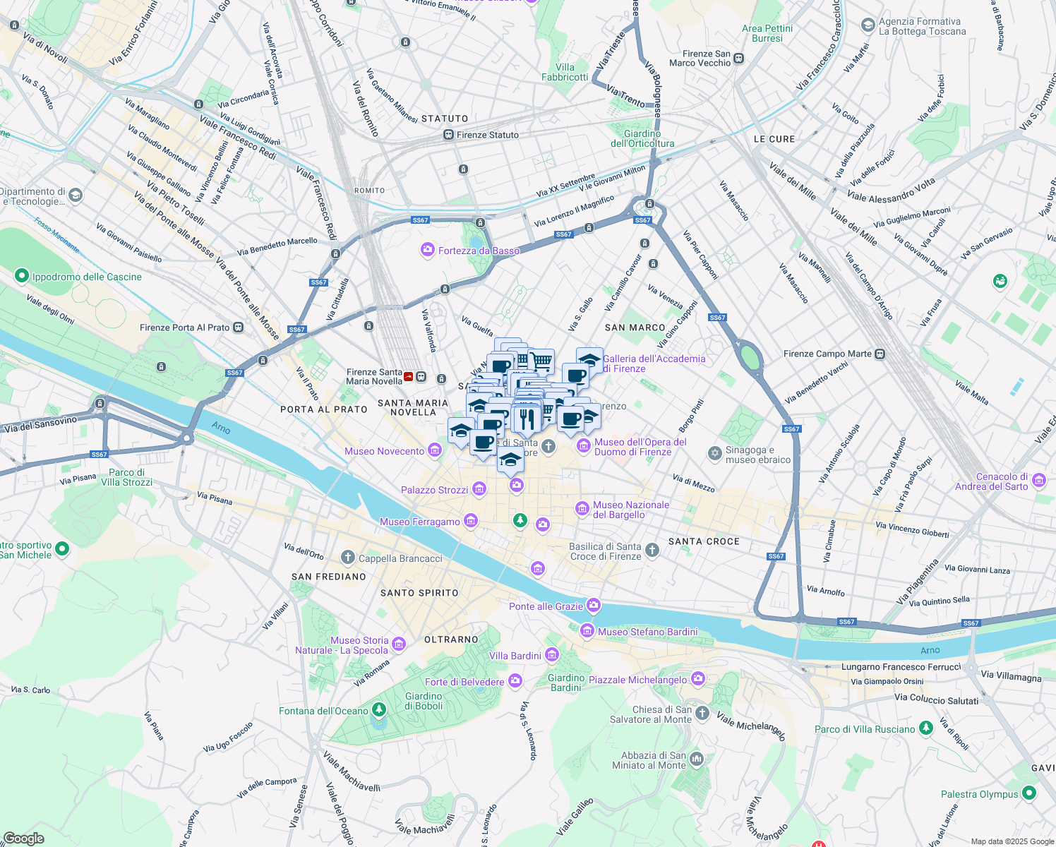 map of restaurants, bars, coffee shops, grocery stores, and more near 45-49r Borgo San Lorenzo in Firenze