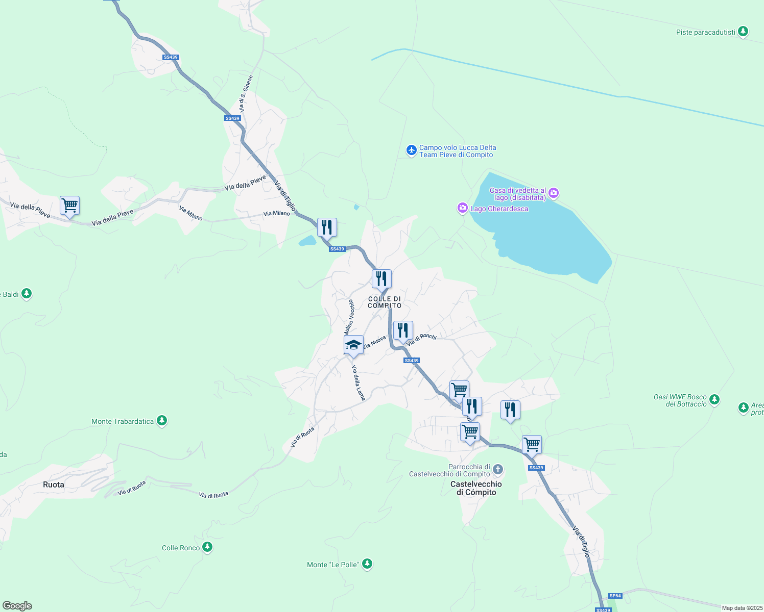 map of restaurants, bars, coffee shops, grocery stores, and more near 8 Via dei Centoni in Capannori