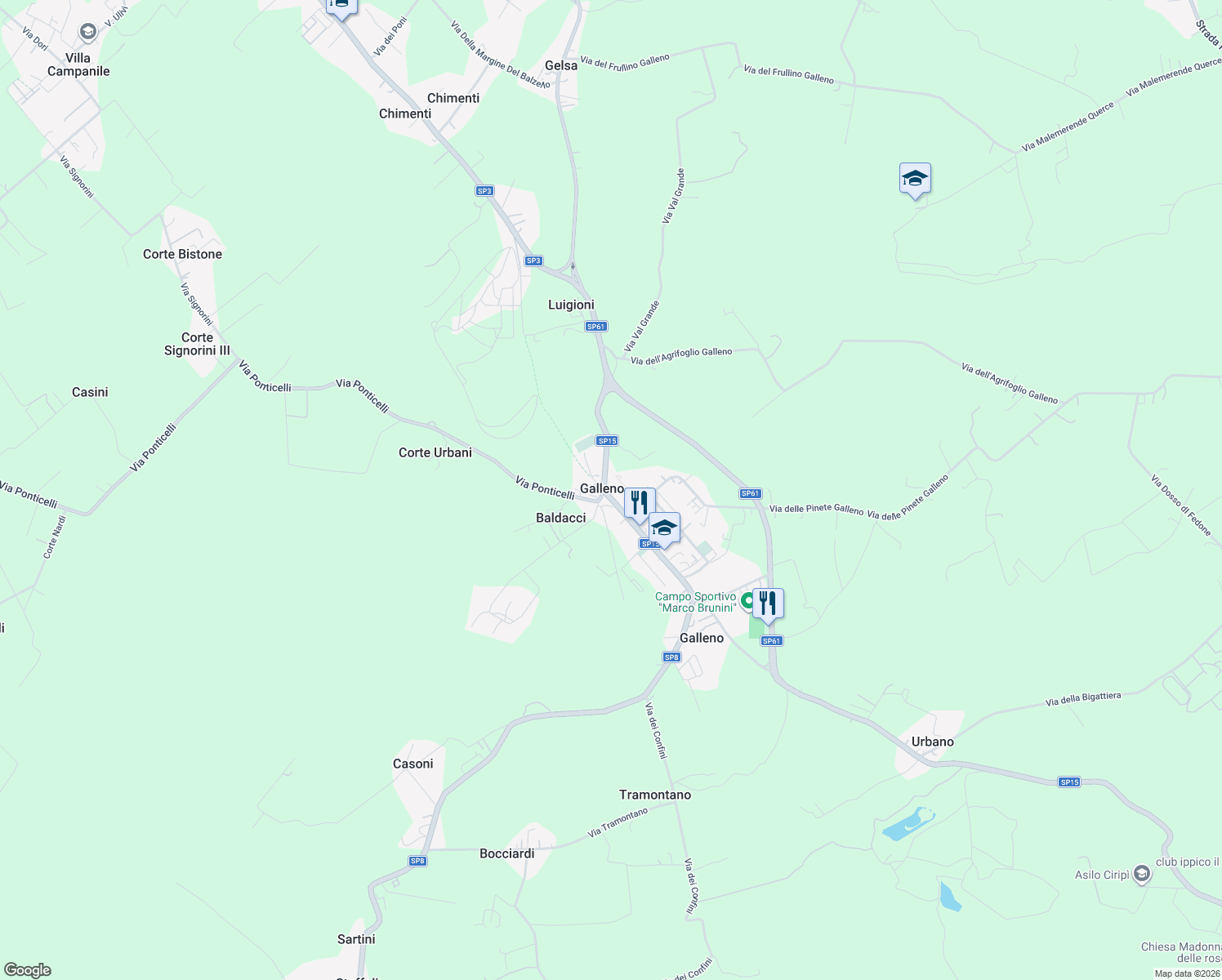 map of restaurants, bars, coffee shops, grocery stores, and more near 284 Via Romana Lucchese Galleno in Galleno