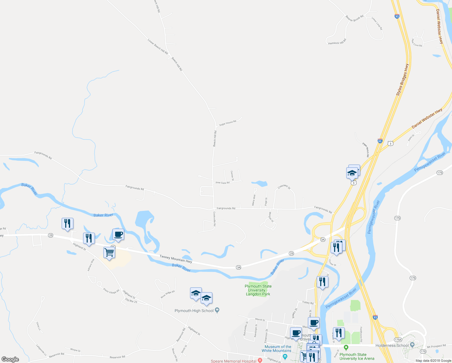 map of restaurants, bars, coffee shops, grocery stores, and more near 21 Shirley's Way in Plymouth