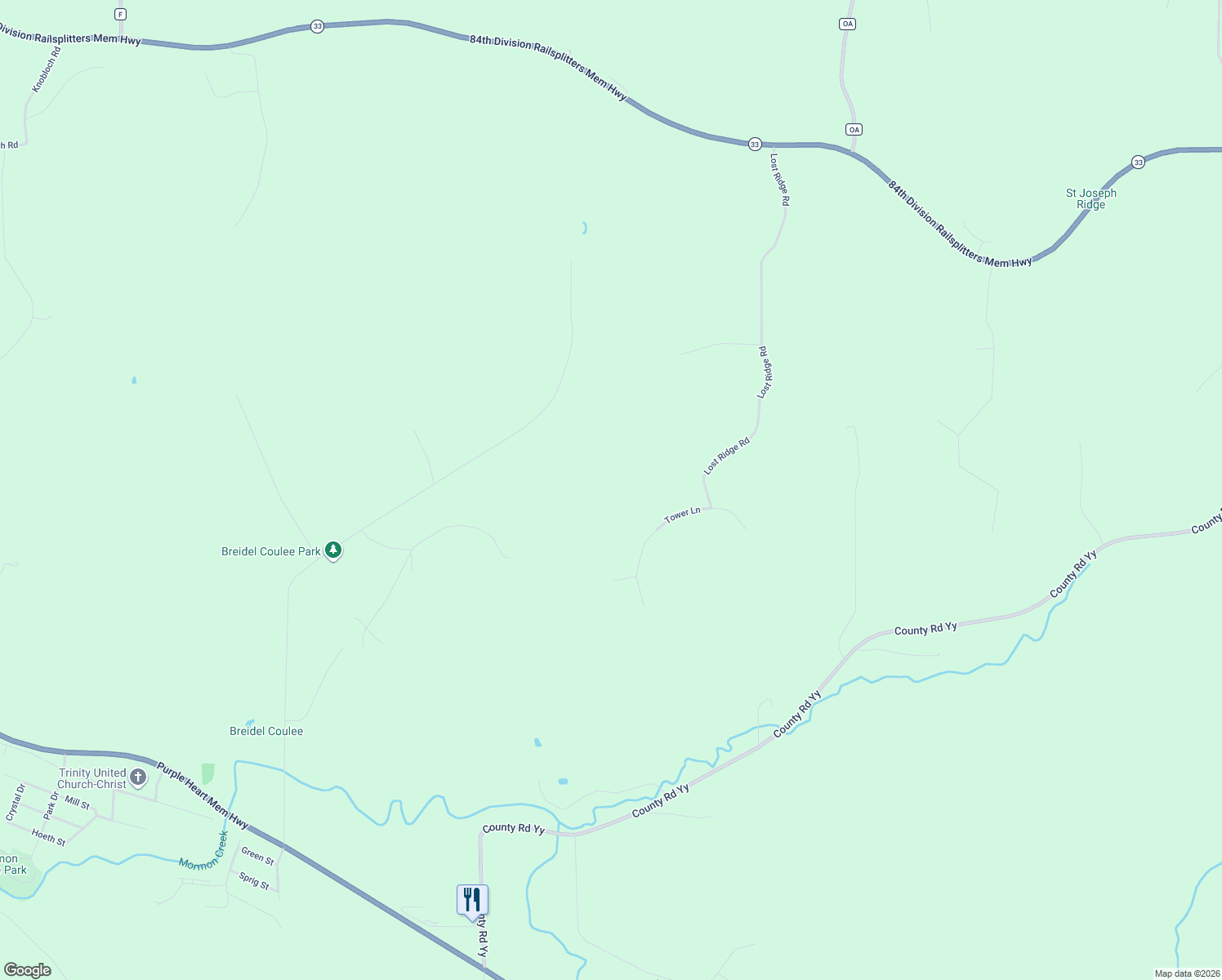 map of restaurants, bars, coffee shops, grocery stores, and more near N1590 Breidel Coulee Road in La Crosse