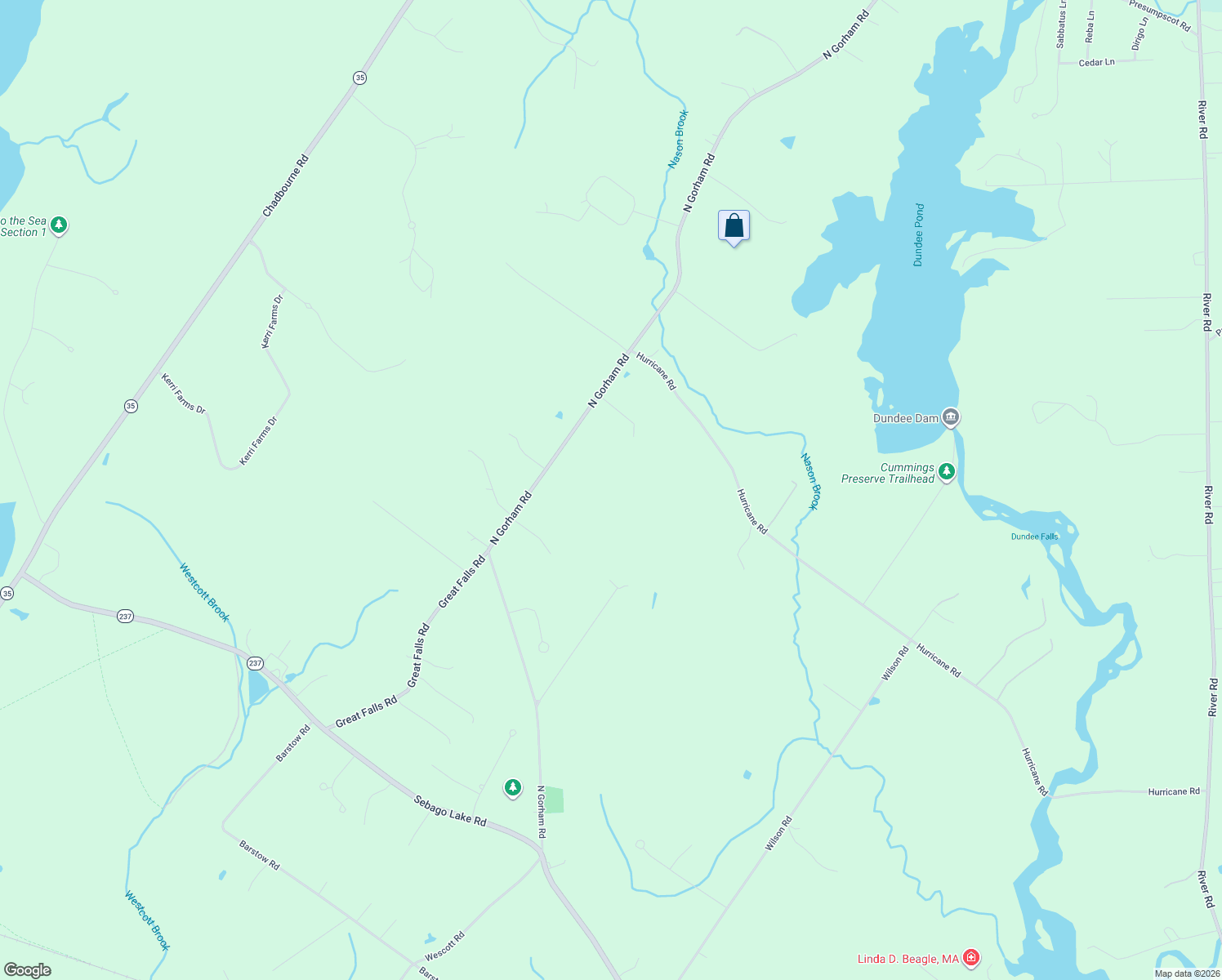 map of restaurants, bars, coffee shops, grocery stores, and more near 113 N Gorham Rd in Gorham