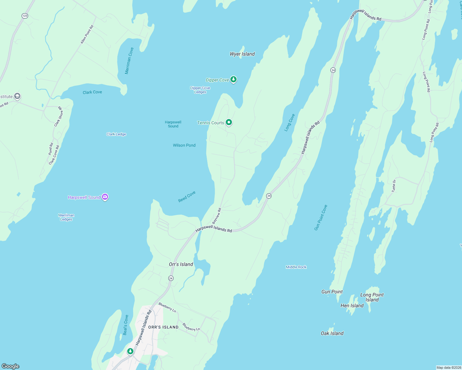 map of restaurants, bars, coffee shops, grocery stores, and more near 59 Bayview Road in Harpswell