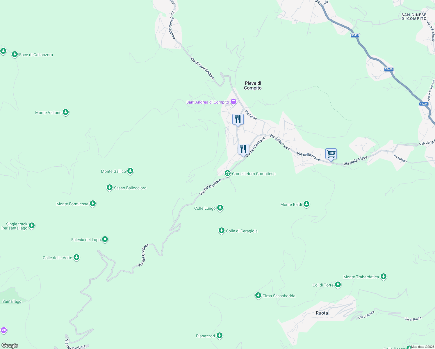 map of restaurants, bars, coffee shops, grocery stores, and more near 18 Via Capo di Vico in Capannori