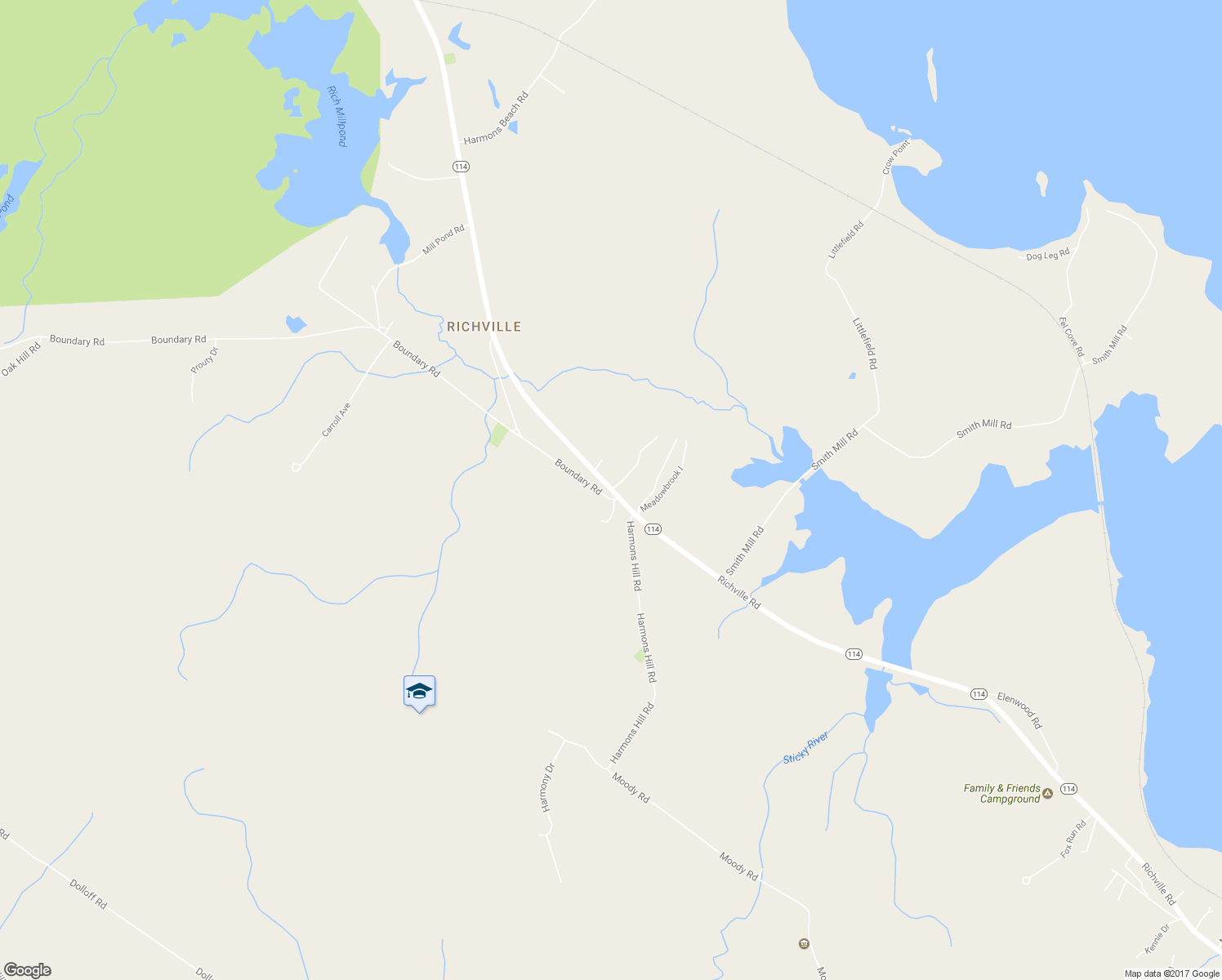 map of restaurants, bars, coffee shops, grocery stores, and more near 450 Richville Road in Standish